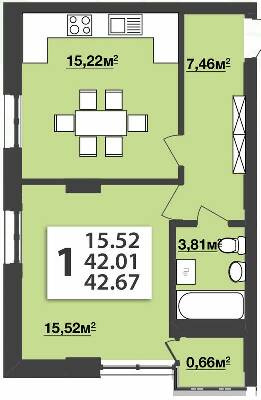 1-кімнатна 42.67 м² в ЖК М'ята Авеню від 19 800 грн/м², м. Винники