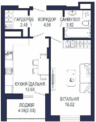 1-кімнатна 41.59 м² в ЖК Viking Park від 27 650 грн/м², Львів