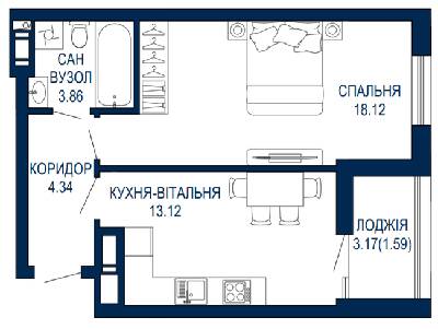 1-кімнатна 41.03 м² в ЖК Viking Park від 27 650 грн/м², Львів