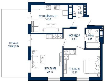 2-комнатная 69.27 м² в ЖК Viking Park от 27 650 грн/м², Львов