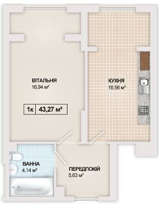 1-кімнатна 43.27 м² в ЖК Sonata від 16 300 грн/м², Івано-Франківськ