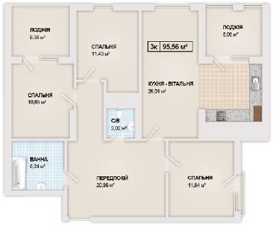 3-комнатная 95.56 м² в ЖК Sonata от 16 300 грн/м², Ивано-Франковск