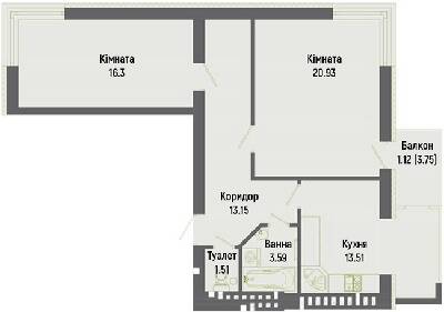2-кімнатна 70.11 м² в ЖК Італійський від 18 000 грн/м², с. Тарасове