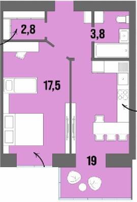 1-комнатная 44.8 м² в ЖК Dream Town от 16 950 грн/м², Луцк