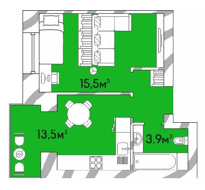 1-кімнатна 35.1 м² в ЖК Затишний Двір-2 від 15 550 грн/м², Луцьк