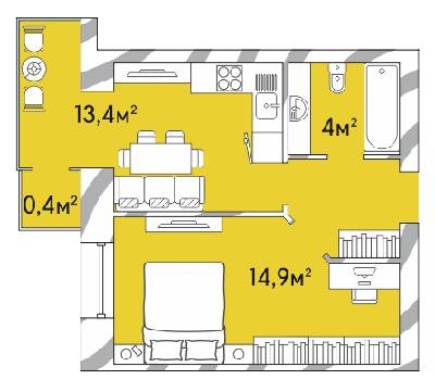 1-кімнатна 36.2 м² в ЖК Затишний Двір-2 від 15 550 грн/м², Луцьк
