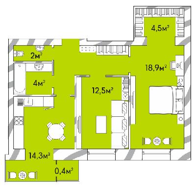 2-комнатная 64.8 м² в ЖК Затишний Двір-2 от 15 900 грн/м², Луцк
