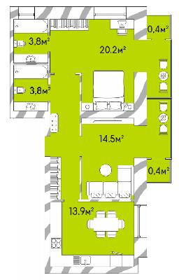 2-комнатная 66.3 м² в ЖК Затишний Двір-2 от 15 900 грн/м², Луцк