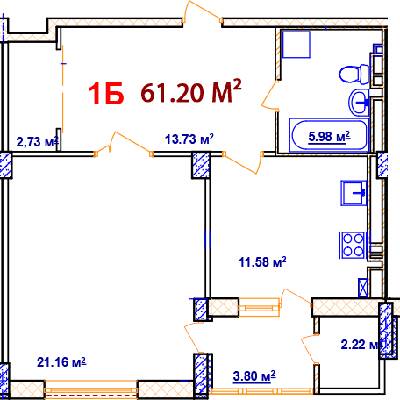 1-кімнатна 61.2 м² в ЖК Комфорт від 14 000 грн/м², Вінниця