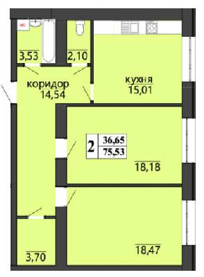 2-комнатная 75.53 м² в ЖК Правильный вибор от 27 150 грн/м², Винница