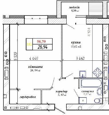 1-комнатная 56.7 м² в ЖК 777 от 13 200 грн/м², Житомир