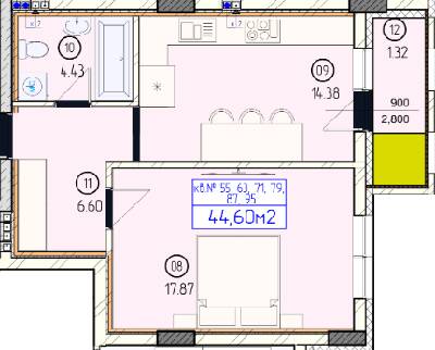 1-комнатная 44.6 м² в ЖК Будапешт от 24 700 грн/м², Ужгород