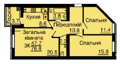 3-комнатная 76.8 м² в ЖК Львовский затышок (Львовский маеток) от застройщика, с. Софиевская Борщаговка