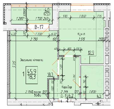 1-комнатная 45.9 м² в ЖК на ул. Петра Калнышевского от 14 500 грн/м², г. Кременчуг