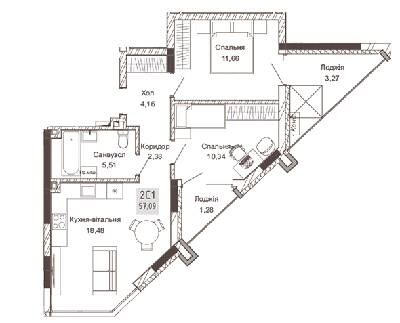 2-комнатная 57.09 м² в ЖК Pokrovsky Apart Complex от 31 550 грн/м², Ровно