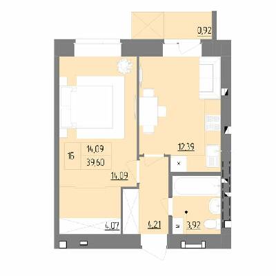 1-комнатная 39.6 м² в ЖК Синергия Color от 18 400 грн/м², Ровно