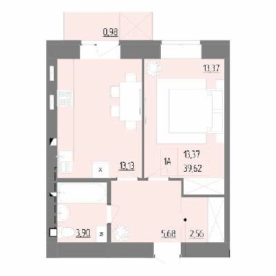 1-кімнатна 39.62 м² в ЖК Синергия Color від 18 400 грн/м², Рівне