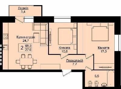2-кімнатна 68.3 м² в ЖК Затишний дім від 15 000 грн/м², Тернопіль