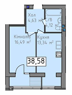 1-комнатная 38.58 м² в ЖК Status от 18 350 грн/м², Херсон