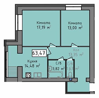 2-кімнатна 63.47 м² в ЖК Status від 18 350 грн/м², Херсон
