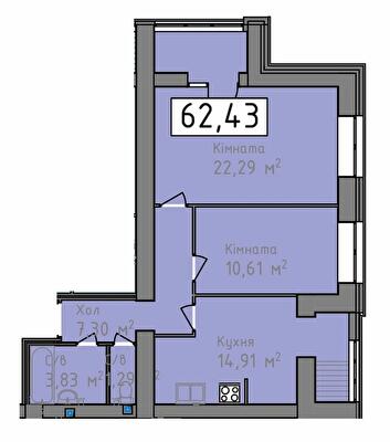 2-кімнатна 62.43 м² в ЖК Status від 16 250 грн/м², Херсон