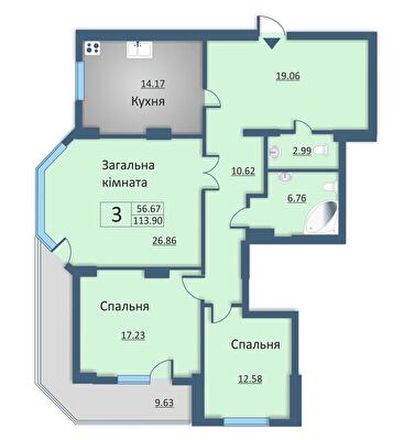 3-комнатная 113.9 м² в ЖД на ул. Каунасская, 2А от 21 000 грн/м², Киев