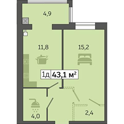 1-кімнатна 43.1 м² в ЖК Щасливий у Дніпрі від 20 000 грн/м², Дніпро