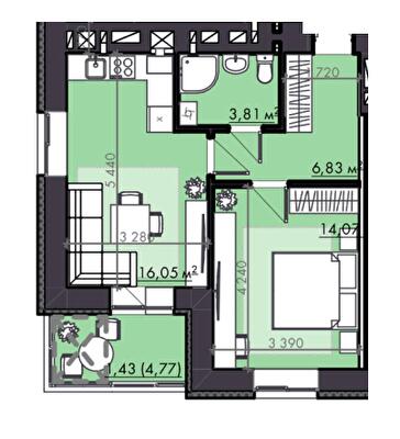 1-кімнатна 42.19 м² в ЖК FAMILY City від 19 800 грн/м², Рівне