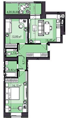 2-кімнатна 63.91 м² в ЖК FAMILY City від 18 950 грн/м², Рівне