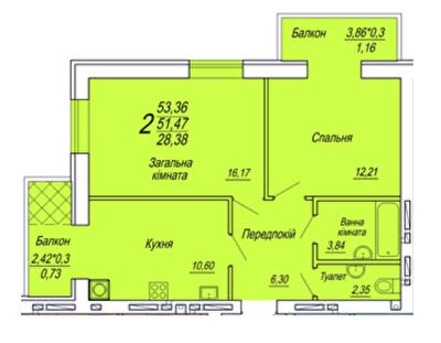 2-комнатная 53.36 м² в ЖК Семейный от 17 200 грн/м², Житомир