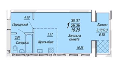 1-кімнатна 30.31 м² в ЖК Сімейний від 19 000 грн/м², Житомир