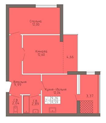 2-комнатная 59.59 м² в ЖК Магнолия от 19 000 грн/м², Хмельницкий