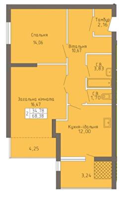 2-кімнатна 68.38 м² в ЖК Магнолія від 19 000 грн/м², Хмельницький