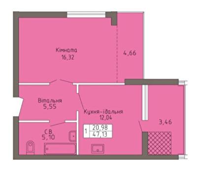 1-кімнатна 47.13 м² в ЖК Магнолія від 19 000 грн/м², Хмельницький