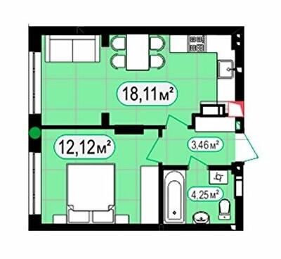 1-комнатная 37.94 м² в ЖК 7'я от 28 000 грн/м², с. Счастливое
