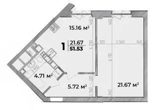 1-кімнатна 51.53 м² в ЖК Standard LUX від 32 000 грн/м², Полтава
