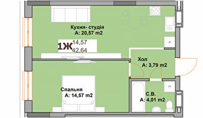 1-кімнатна 42.64 м² в ЖК Vyshgorod Sky від 27 000 грн/м², м. Вишгород