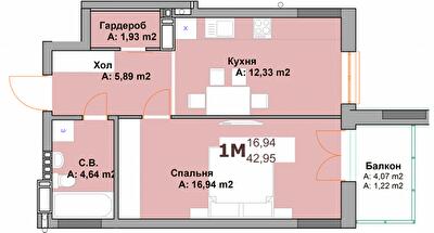 1-кімнатна 42.95 м² в ЖК Vyshgorod Sky від 27 000 грн/м², м. Вишгород