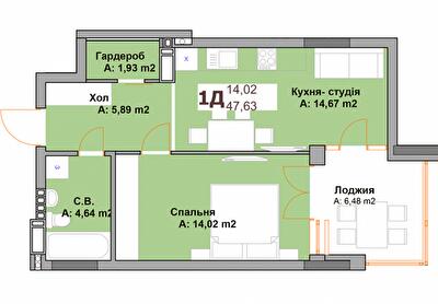 1-кімнатна 47.93 м² в ЖК Vyshgorod Sky від 27 000 грн/м², м. Вишгород