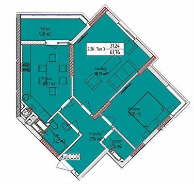 2-кімнатна 61.76 м² в ЖК Піонерський квартал від 24 000 грн/м², м. Вишневе