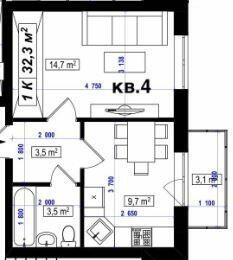 1-комнатная 32.3 м² в ЖК Амстердам от 16 350 грн/м², с. Белогородка