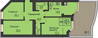 3-кімнатна 74.1 м² в ЖК Sofia Nova від 35 000 грн/м², с. Новосілки
