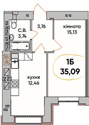 1-комнатная 35.09 м² в ЖК Continent Ray от 20 000 грн/м², г. Буча