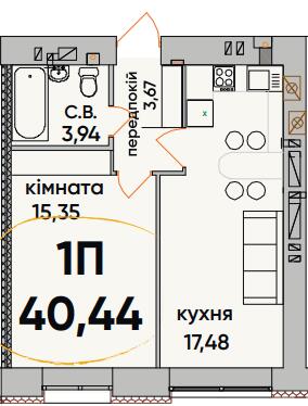 1-комнатная 40.44 м² в ЖК Continent Ray от 20 000 грн/м², г. Буча