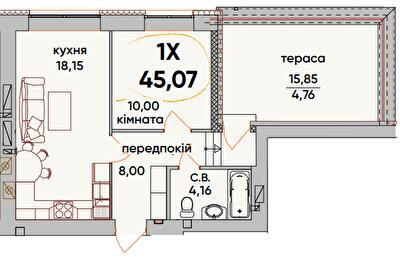 1-комнатная 45.07 м² в ЖК Continent Ray от 18 500 грн/м², г. Буча