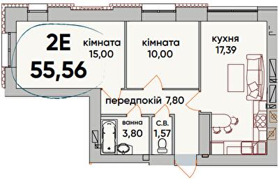 2-комнатная 55.56 м² в ЖК Continent Ray от 19 600 грн/м², г. Буча