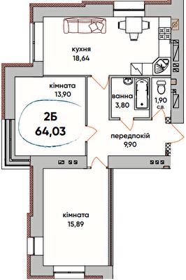 2-комнатная 64.03 м² в ЖК Continent Ray от 19 600 грн/м², г. Буча