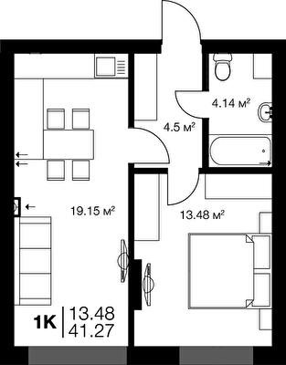 1-комнатная 41.27 м² в ЖК Irpin City от 23 200 грн/м², г. Ирпень