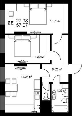 2-кімнатна 57.07 м² в ЖК Irpin City від 22 350 грн/м², м. Ірпінь
