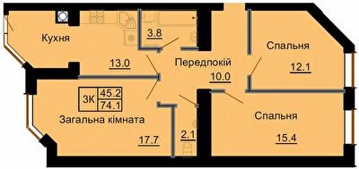 3-кімнатна 74.1 м² в ЖК Софія Клубний від 30 000 грн/м², с. Софіївська Борщагівка